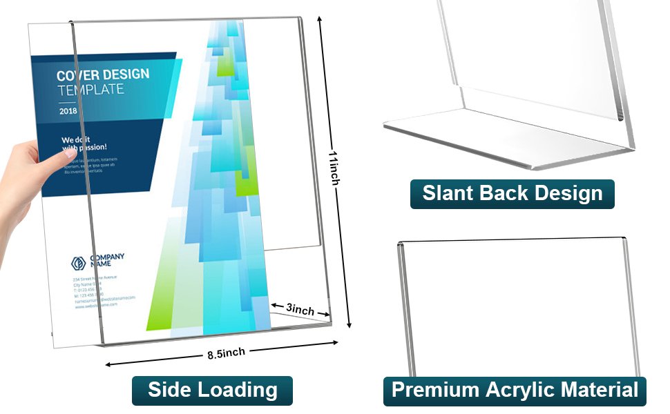 wholesale 12 pack acrylic sign holder 8.5x11 inches, clear plastic table paper display stand, l-shape vertical menu holder stand, clear picture photo flyer display stand for restaurants, store, office desktop factory & supplier oem odm