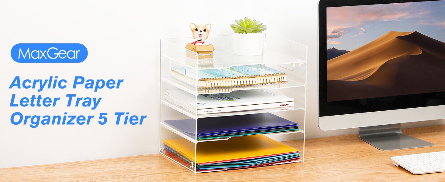 oem odm maxgear 5-tier acrylic paper tray, clear desk organizer, stackable file trays for office, acrylic letter tray, paper organizer for desk, office accessories factory & wholesale supplier