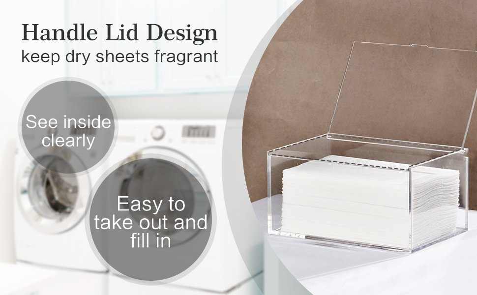 oem odm simetufy dryer sheet holder for laundry room, acrylic laundry clear dryer sheets dispenser container box with lid for organizing fabric dry sheet, laundry pods factory & wholesale supplier