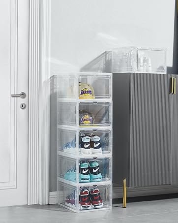 oem odm xxx-large clear acrylic display case boot shoe storage boxes with an adjustable divider,2 pack 2 tiers clear plastic stackable storage bins with lids big display acrylic box with magnetic door factory & wholesale supplier