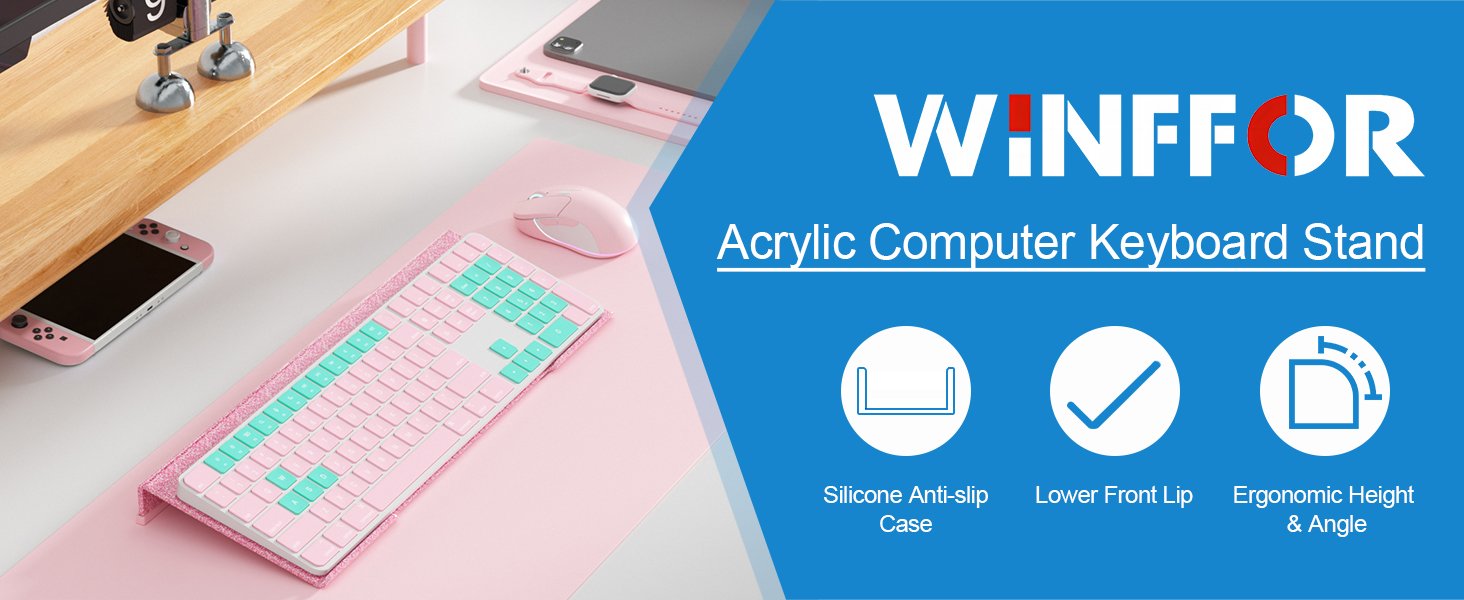 oem odm winffor comfortable computer keyboard stand - ergonomic keyboard riser acrylic tilted keyboard holder for easy typing&working at home office - fits all keyboard sizes - 17'' wide (glitter pink) factory & wholesale supplier