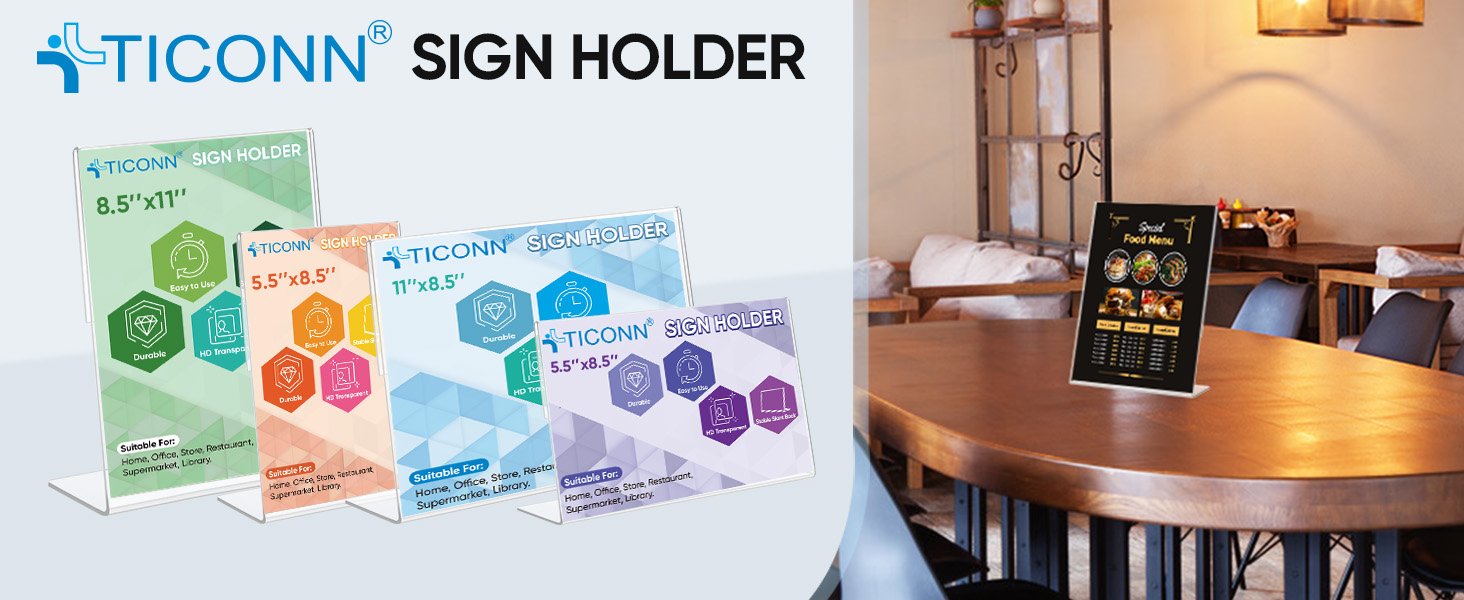 wholesale ticonn 8.5 x 11 acrylic sign holder, l shape clear sign stand for displaying, plastic paper holder for office, store, restaurant (vertical 3 pack) factory & supplier oem odm