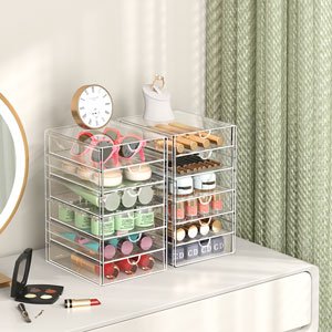 oem odm acrylic drawer organizers - 21 drawers 4 set - clear storage drawers for office supplies - stackable makeup organizer - dustproof desk organizers for makeup, jewelry, pen, stationary factory & wholesale supplier