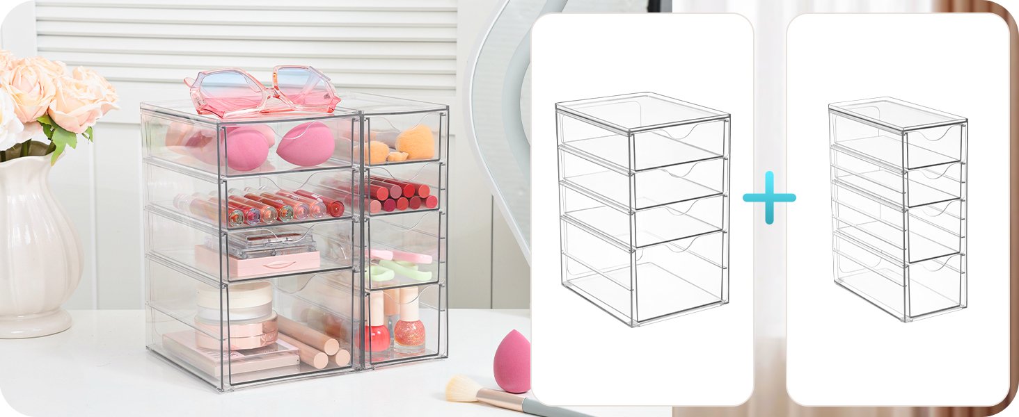 oem odm vtopmart acrylic organizer with 8 drawers, desk organizers and accessories, clear makeup organization, dustproof storage drawers for office art craft supplies factory & wholesale supplier