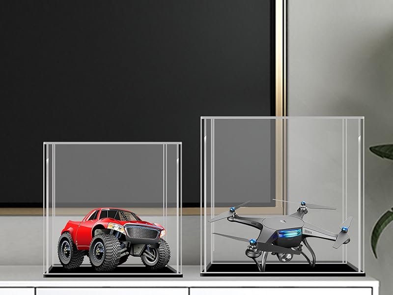 oem odm lanscoery acrylic display case, assemble small showcase display box for collectibles, with dustproof & seamless display design, suitable for baseball 4x4x4inch black base factory & wholesale supplier