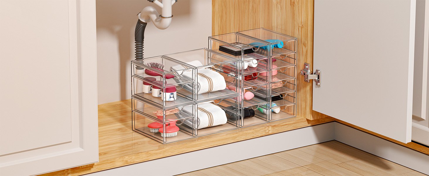 oem odm acrylic makeup organizer with 13 drawers, bathroom counter organizer, acrylic organizers, desk organizer, office supplies, storage drawers for cosmetic, pencil, coffee, etc 3 pack factory & wholesale supplier