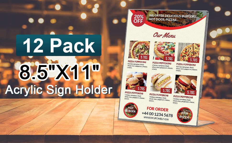 wholesale 12 pack acrylic sign holder 8.5x11 inches, clear plastic table paper display stand, l-shape vertical menu holder stand, clear picture photo flyer display stand for restaurants, store, office desktop factory & supplier oem odm