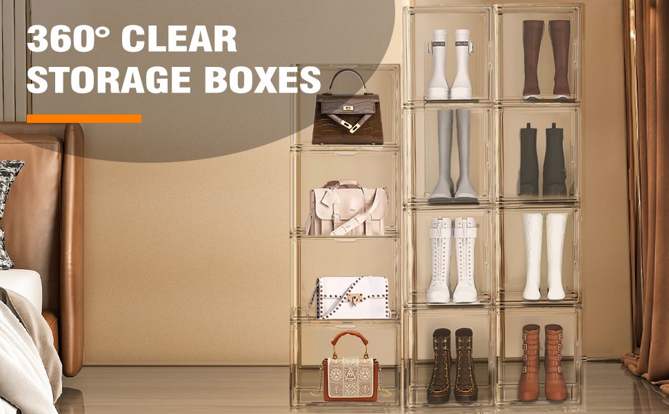 oem odm xx-large acrylic box, extra large boots shoe display case, clear sneaker storage stackable purse handbag organizer shoe boxes with magnetic door factory & wholesale supplier