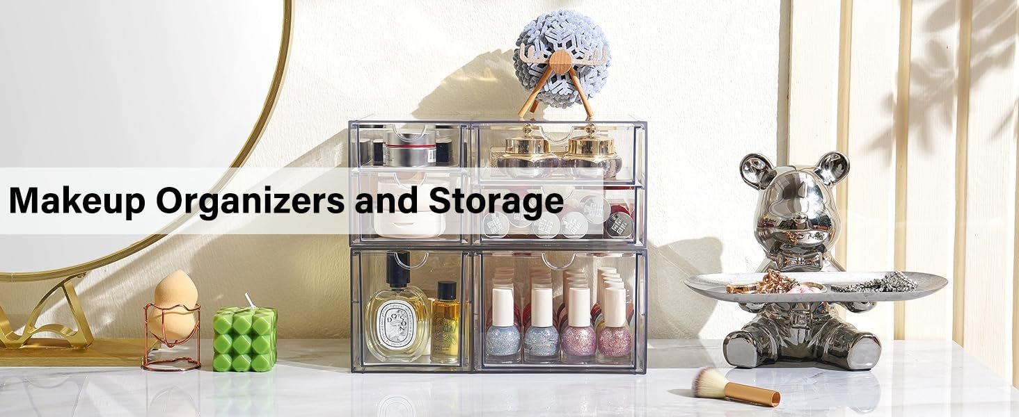 oem odm prsildan acrylic drawer makeup organizer with 6 drawers, set of 2 office desk organizers accessories, clear stackable storage drawers for vanity, countertop, craft, jewelry, art supply organization factory & wholesale supplier